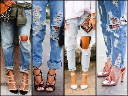 Ripped jeans (68 photos): What to wear drain jeans, fashion trends 2021 in torn jeans, with lace, images and bows 1121_49