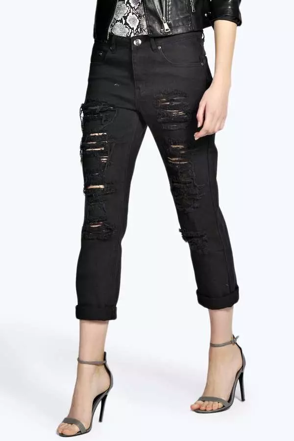 Černé roztrhané džíny (42 fotografií): Co nosit s rozbitými koleny 1126_5