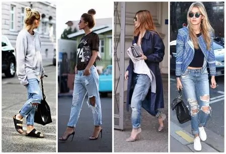Ripped Boyfriend Jeans (40 foto's): Wat te dragen een gatenachtige vriendje-jeans met gaten 1127_16