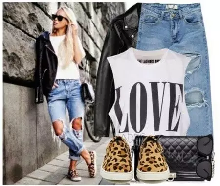 Ripped Boyfriend Jeans (40 foto's): Wat te dragen een gatenachtige vriendje-jeans met gaten 1127_38