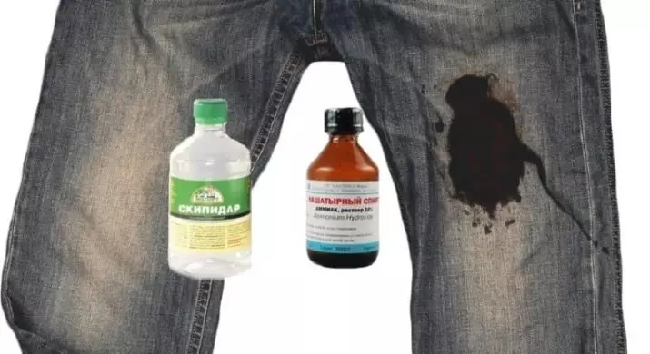 如何從牛仔褲洗油漆（20張照片）：如何在家中從油和水乳劑著色成分中雨下的污漬，洗滌舊乾燥污染的方法 11289_9