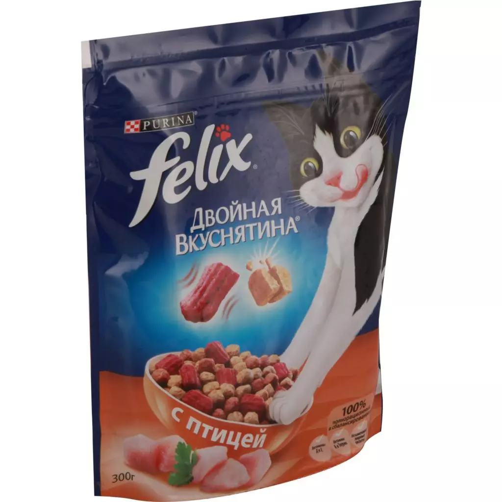 Kuiva ruoka Felix Catts: Koostumus, kissanruoka aikuisille kissalle pakkauksissa 1,5 kg, Kitty rehun yleiskatsaus 11349_12