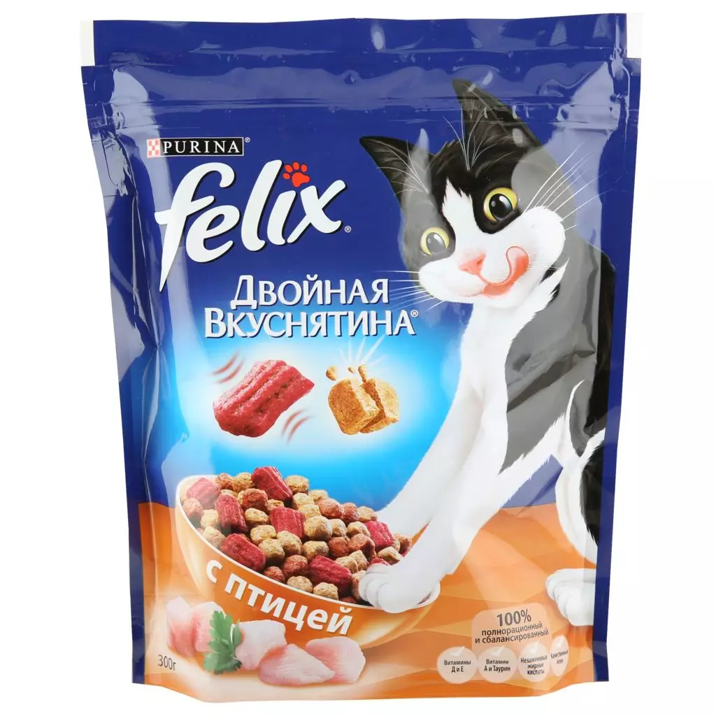 Suché potraviny pre Felix Cats: Kompozícia, Cat Potraviny pre dospelých mačiek v balení 1,5 kg, Prehľad krmiva Kitty 11349_9