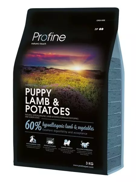 Feed Profine: Untuk Anjing dan Kucing, Puppies dan Kittens. Makanan kering dan makanan dalam tin dengan kambing, komposisi suapan Czech. Ulasan 11357_5