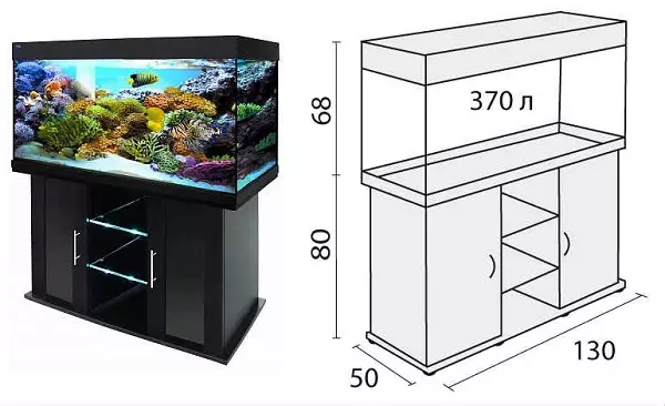 Tiwbiau o dan Aquarium (50 Lluniau): Sut i wneud bwrdd wrth ochr y gwely? Darluniau gyda dimensiynau. Detholiad o dablau ar gyfer Aquariums Panoramig 60, 100, 200 a 300 litr 11456_14