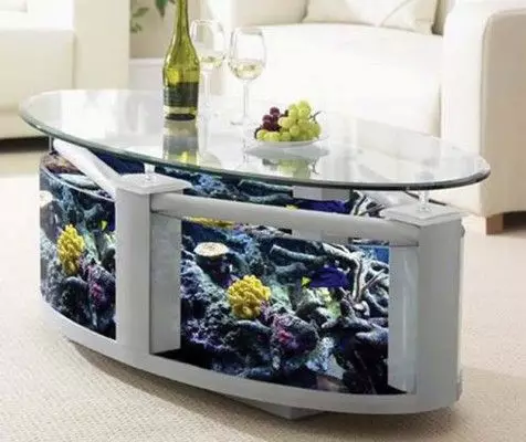 Table-Aquarium (24 zdjęcia): Opcje wykonania szklanego stolika do kawy z rybami z rur. Wybór stołów akwariowych we wnętrzu 11480_13