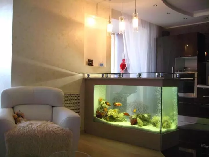 Table-Aquarium (24 photos): Options pour faire une table basse en verre avec des poissons de pipes. Sélection de tables d'aquarium à l'intérieur 11480_18