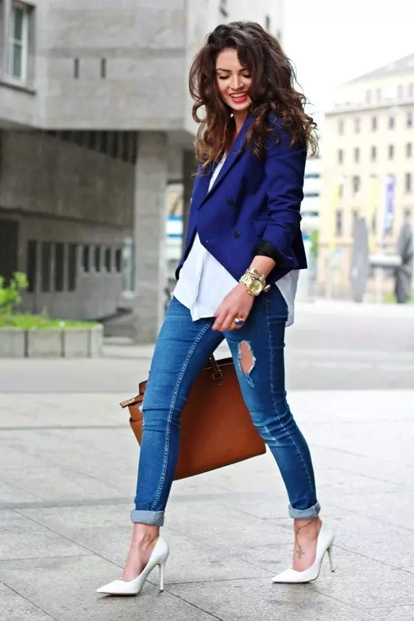 Mavi Ceket (60 Fotoğraf): Gri pantolonlu kadın modelleri, 1155_16