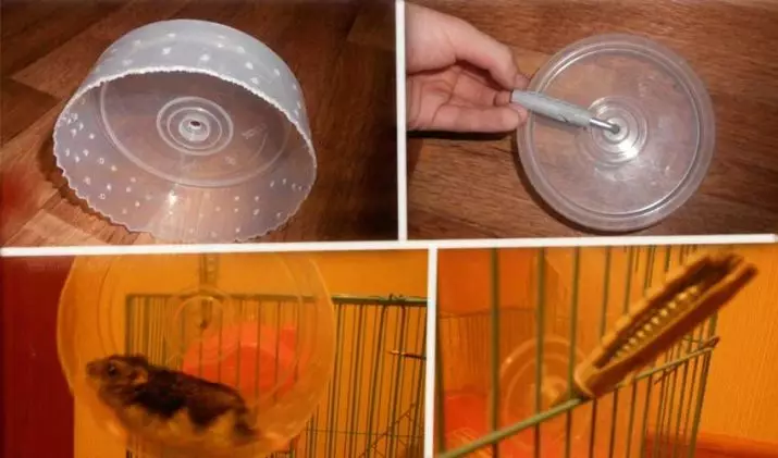 Gurpila hamster bat zure eskuekin: nola eta zer egin daiteke etxean etxeko etxeko gurpil isilak hamsterrentzat? 11693_9