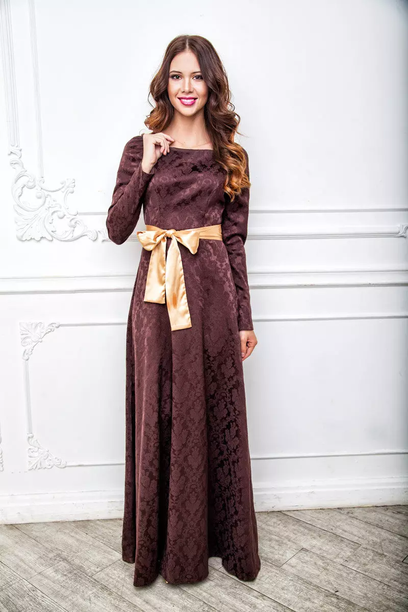 Jacquard Dresses (88 Foto): Setem dan Model Pakaian Jacquard, untuk Penuh, Musim Panas dan Prom 1178_42