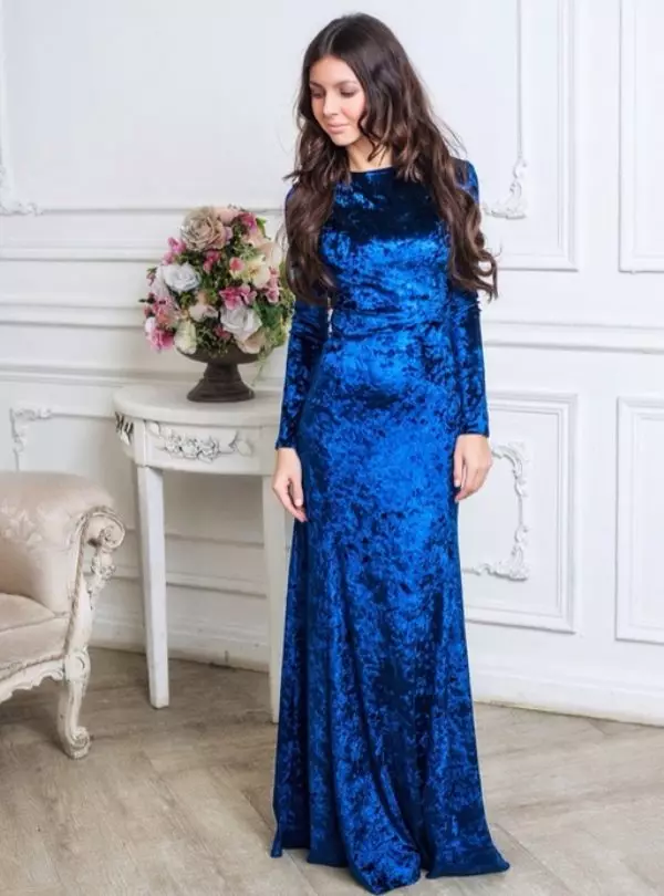 mərtəbə velür dress mavi