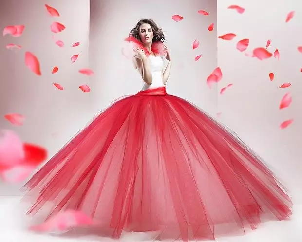 गुलाबी ताफेटाको स्कर्टको साथ कूश ड्रेस