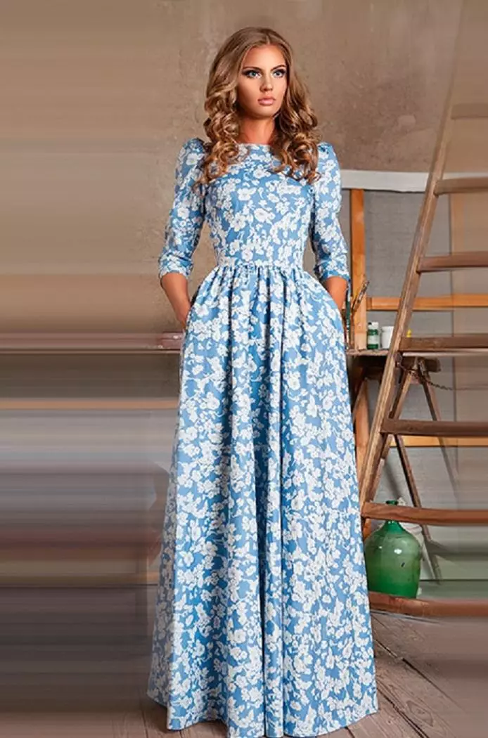 blue dress in russian style