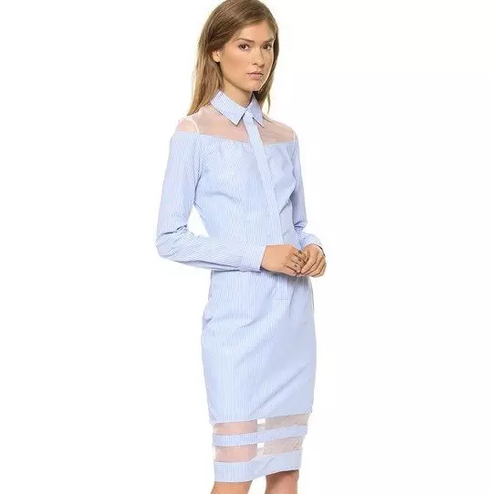 Chemise bleue pour femmes (112 photos): quoi porter et combiner une chemise bleue, bleu clair, pois, images à la mode 1217_28