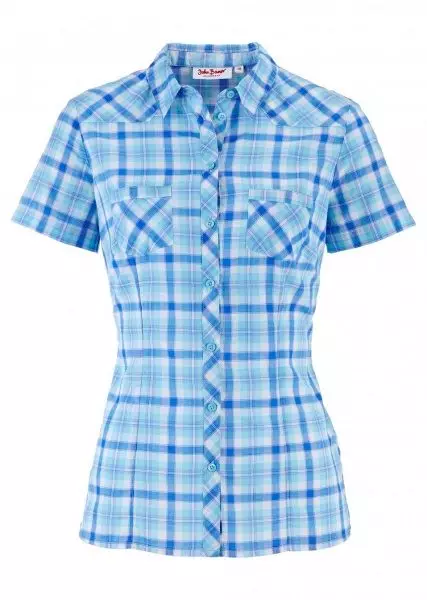 Дамски синя риза (112 снимки): Какво да се носят и съчетават синя риза, светло синьо, на точки, модни снимки 1217_55