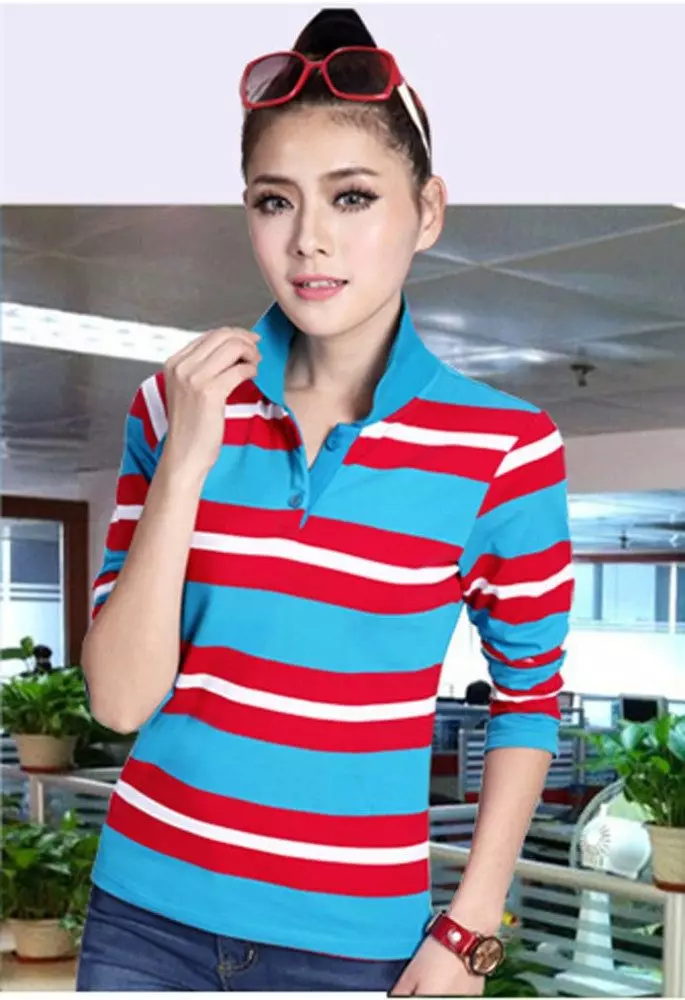 Camisa polo (86 fotos): modelos femininos, com que vestindo, com mangas compridas e curtas, laranja, azul 1230_23