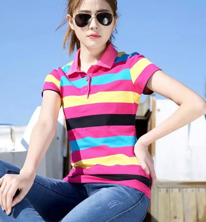 Поло мајица (86 фотографија): Женски модели, са којим се носе, са дугим и кратким рукавима, наранџасто, плаво 1230_9