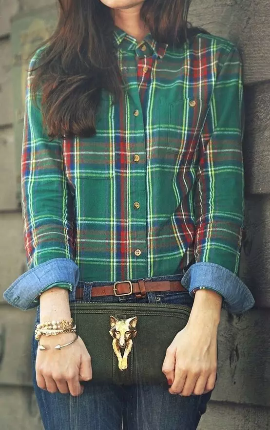 女性ケージシャツ（市松模様のシャツの128枚）：青、緑の市松模様のシャツ、そしてトレンディな弓 1234_71