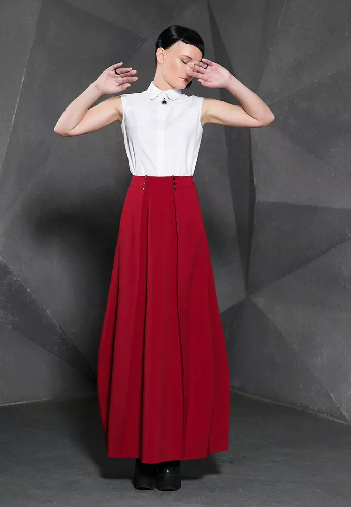 Skirt dengan lipatan balas (37 foto): Apa yang perlu dipakai dan bagaimana untuk menjahit, corak 1297_11