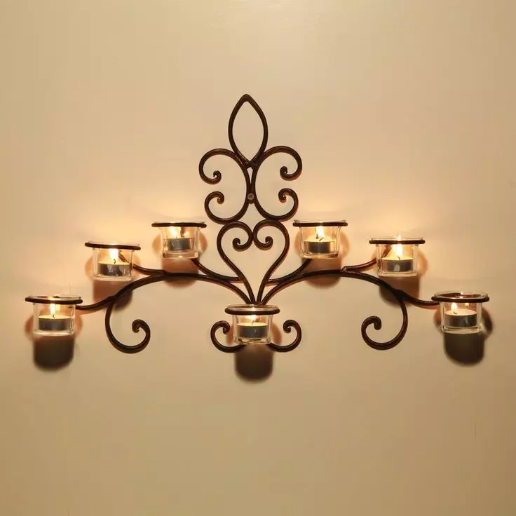 Kandelabra（85張照片）：幾個蠟燭的大燭台，自己做。牆壁和戶外，LED，青銅，銀等型號 13154_18