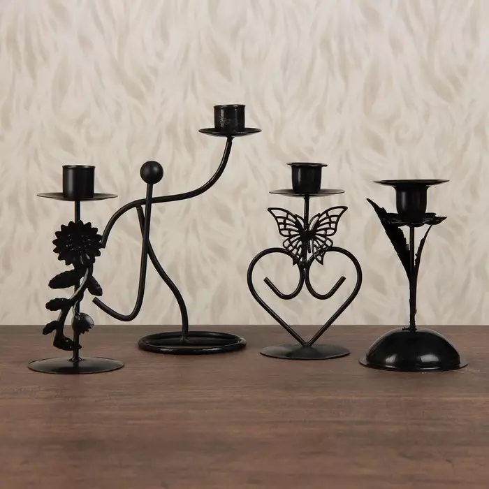 شمعدان فلزی: شمعدان سیاه و سفید فلزی و طلا، یک شمع و 5 شمع، به شکل گوزن و دیگر شمعدان های تزئینی آهن 13157_19