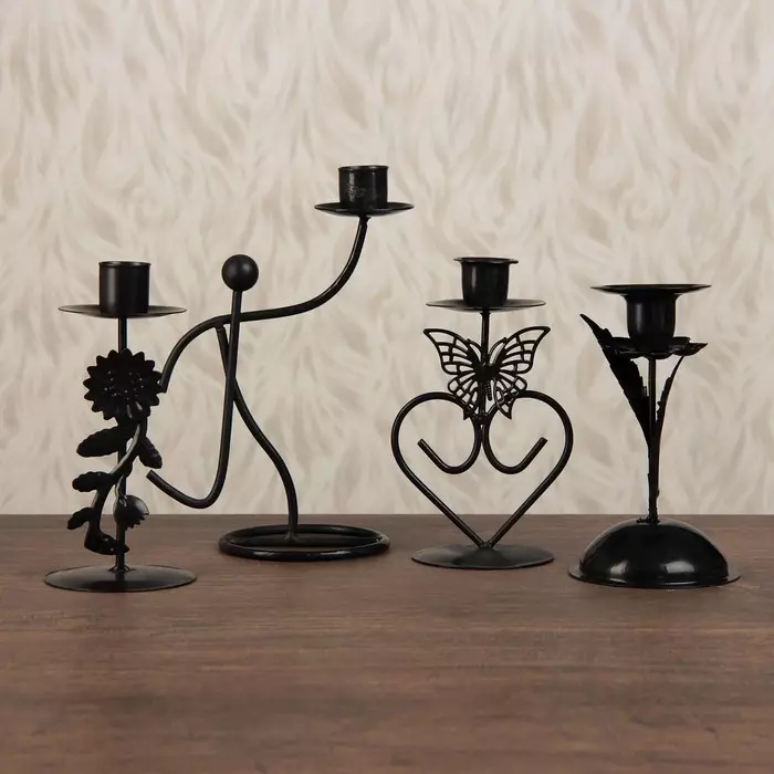 Metal Candlesticks: Metal Black Candlestick og gull, einn kerti og 5 kerti, í formi hjörð og önnur járn skreytingar kertastjakur 13157_19