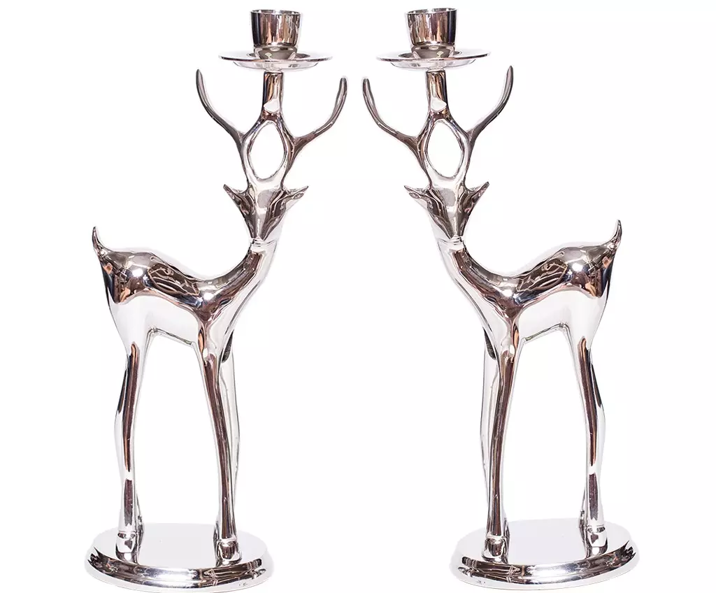 Candelabros de metal: candelabro negro de metal y oro, una vela y 5 velas, en forma de ciervos y otros candelabros decorativos de hierro 13157_20