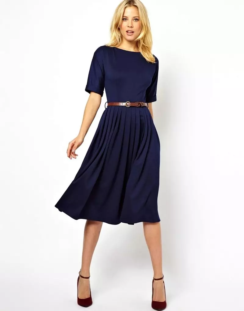 Midi šaty modrá s sukně slunce