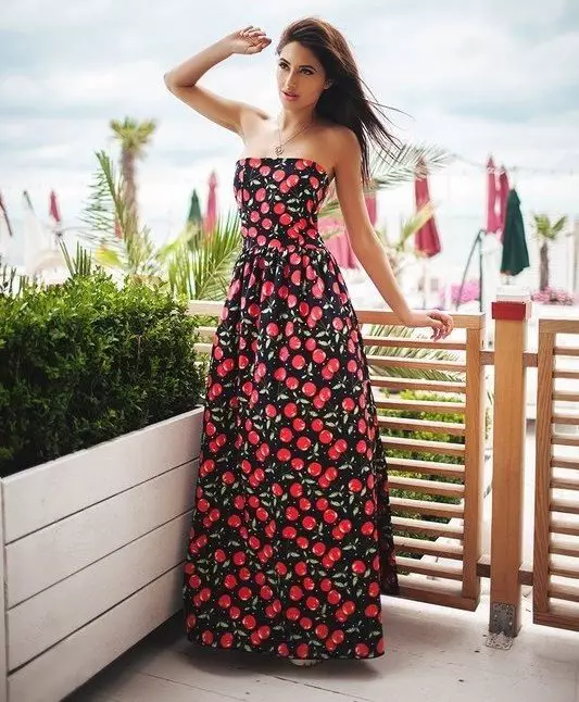 인쇄가있는 긴 여름 Bandalo 드레스