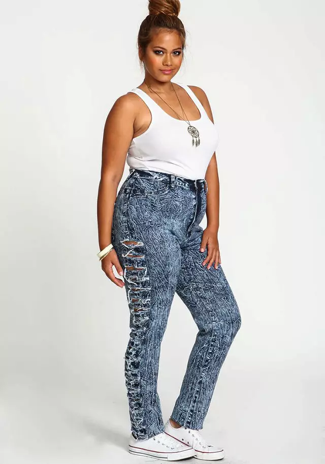 I-jeggings yobukhulu obukhulu kubafazi abagcweleyo (iifoto ezingama-32): Unxiba ntoni 13407_10