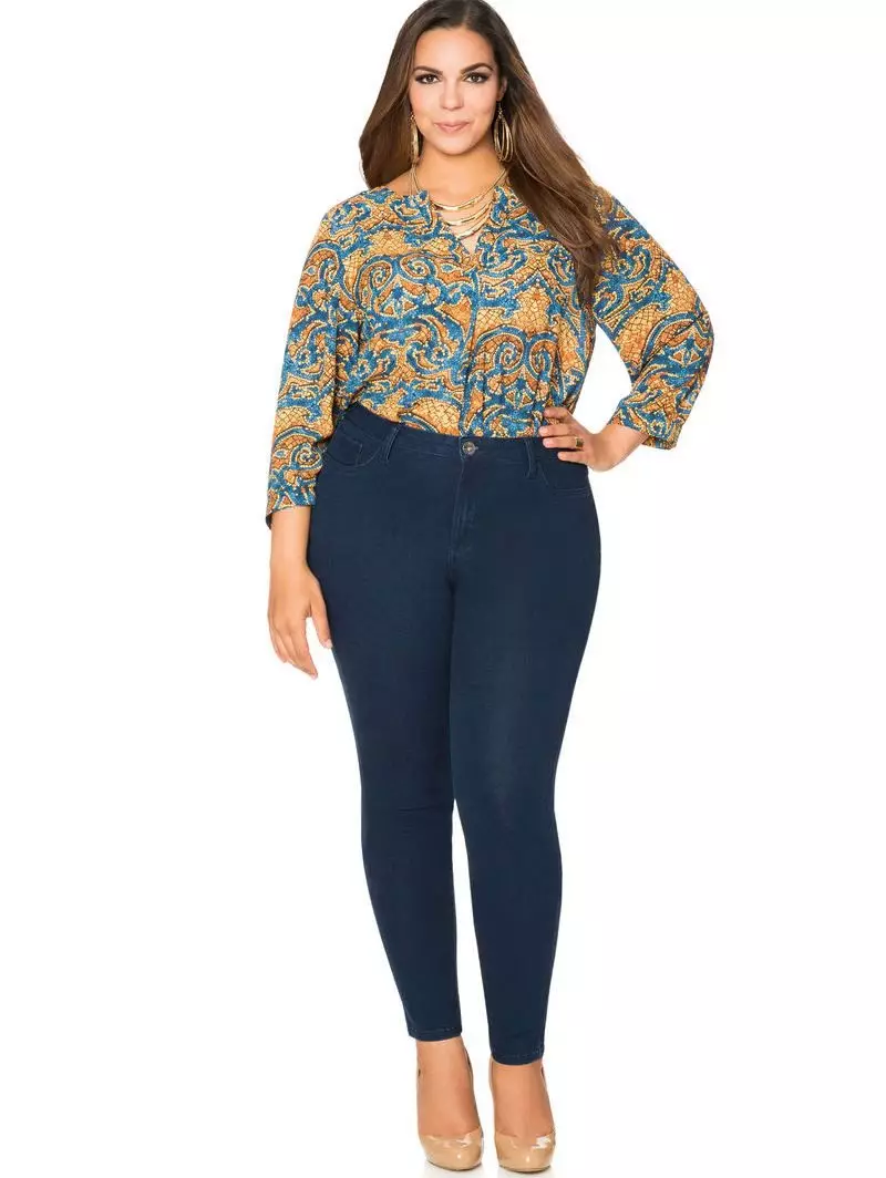 I-jeggings yobukhulu obukhulu kubafazi abagcweleyo (iifoto ezingama-32): Unxiba ntoni 13407_9