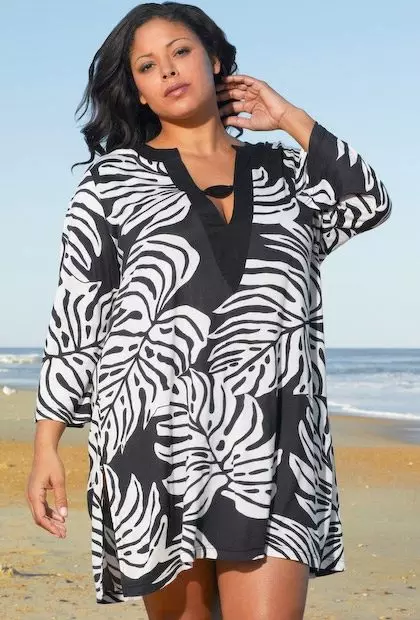 Beach tunics of large sizes (59 photos): Tunic robes for full, long, chiffon, tunic beach dress 13414_24