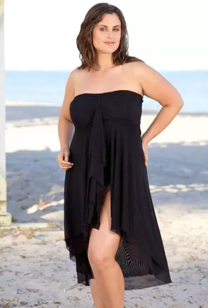 Plaža Tunics velikih veličina (59 fotografija): Tunic haljine za punu, dugu, šifon, tuničku haljinu za plažu 13414_28