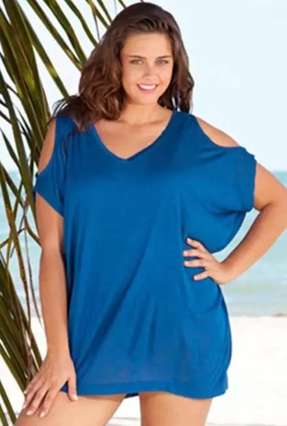 Plaža Tunics velikih veličina (59 fotografija): Tunic haljine za punu, dugu, šifon, tuničku haljinu za plažu 13414_45