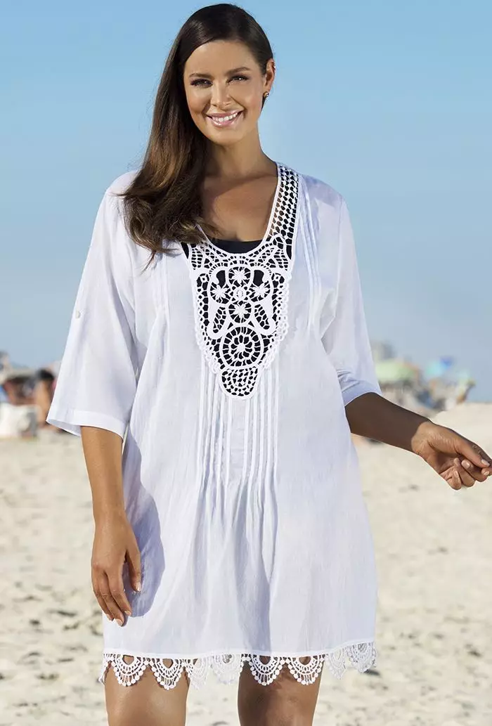 Plaža Tunics velikih veličina (59 fotografija): Tunic haljine za punu, dugu, šifon, tuničku haljinu za plažu 13414_5