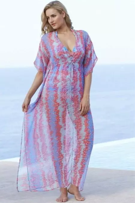 Παραλία Tunics των μεγάλων μεγεθών (59 φωτογραφίες): Tunic Robes για Full, Long, Chiffon, Tunic Beach Dress 13414_58