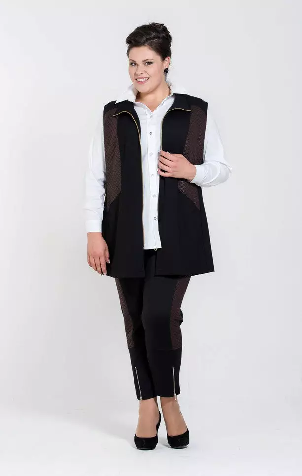 Vests at Sleeping Large Size (60 Photos): Para sa kumpletong kababaihan, warmed winter vests nang walang sleeves 13425_26