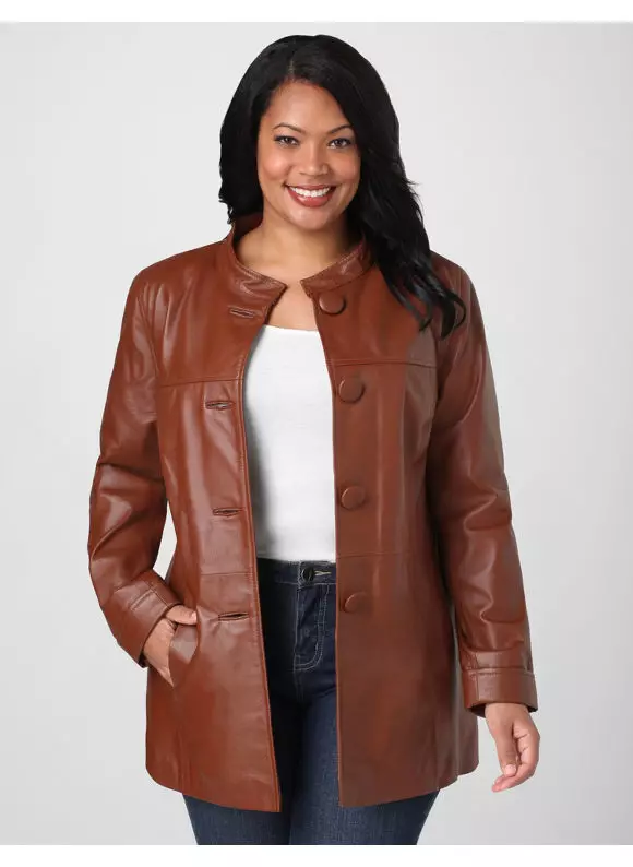 Women's leather jackets of large sizes: how to choose full women and what to wear with 13426_12