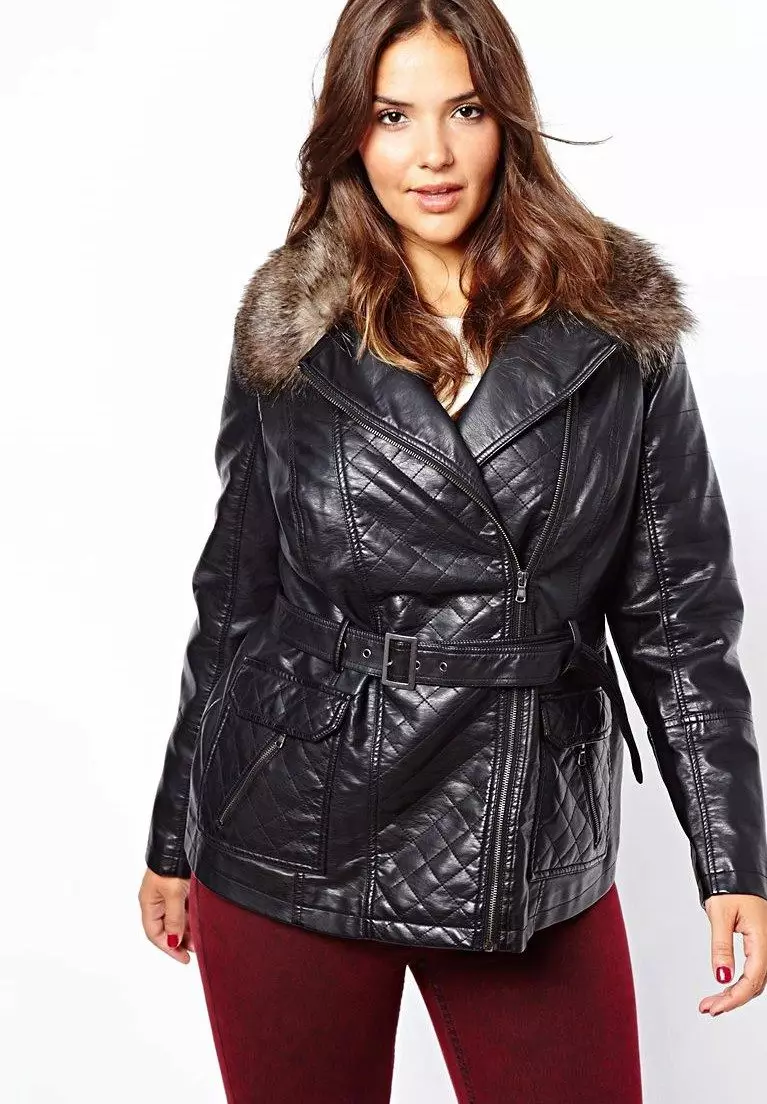大きいサイズの女性のレザージャケット：どのように完全な女性を選択するには、何を着用します 13426_17