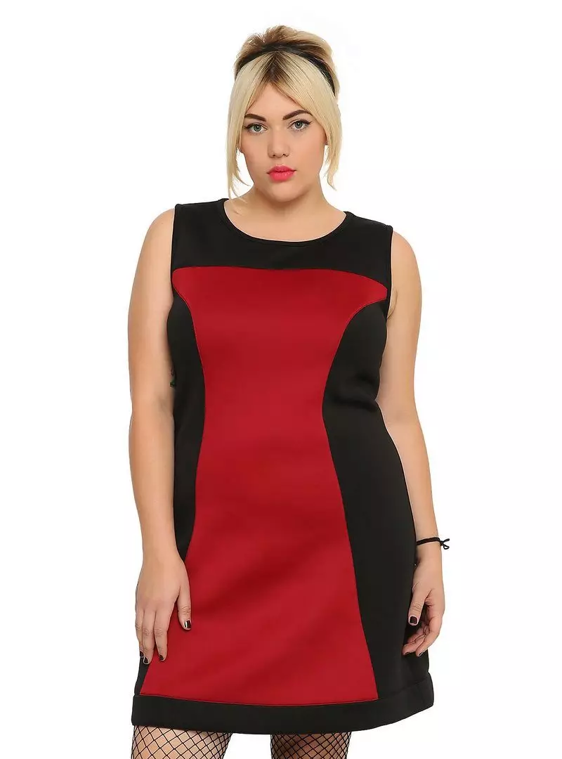 Rød-svart kjole for fulle kvinner
