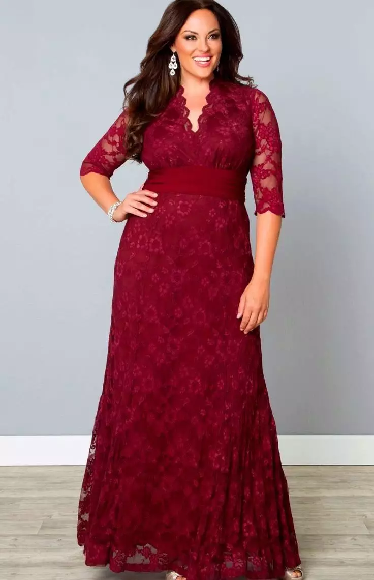 Long Red-Burgundy Dress da V-Neck Domin Full Women