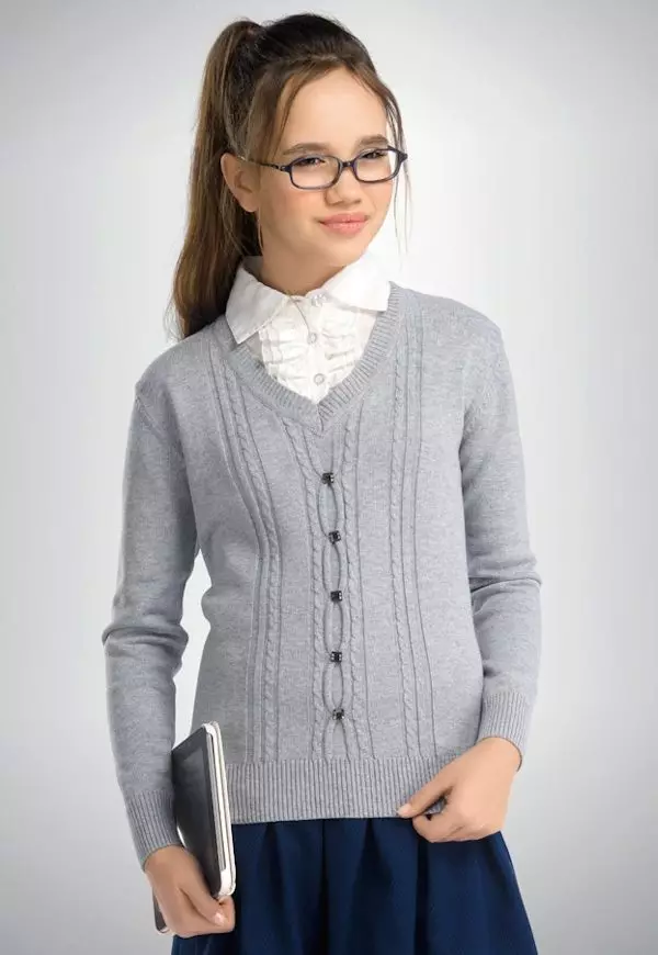 Trui voor een meisje (111 foto's): Kinderwollen modellen Raglan voor meisjes tot 9 jaar oud en tieners, trendy onder de keel voor school 13526_21