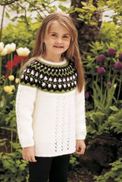 Sweater untuk seorang gadis (111 foto): model wol anak-anak Raglan untuk anak perempuan hingga 9 tahun dan remaja, trendi di bawah tenggorokan untuk sekolah 13526_43