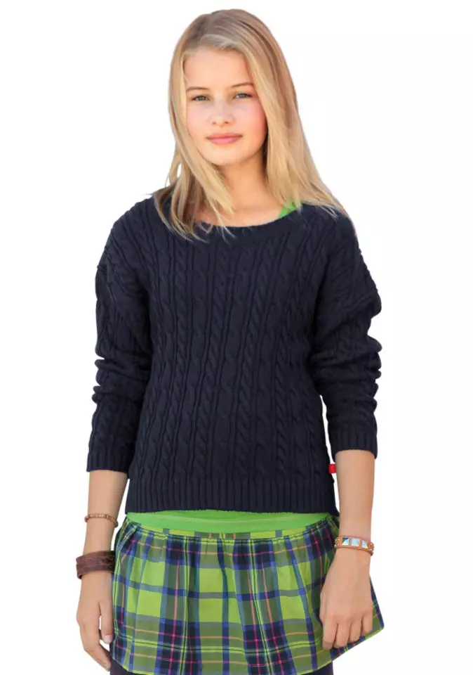 여자를위한 스웨터 (111 장) : 최대 9 살 소녀와 청소년을위한 어린이 모직 모델 라글란, 학교에 대한 목에서 유행 13526_60