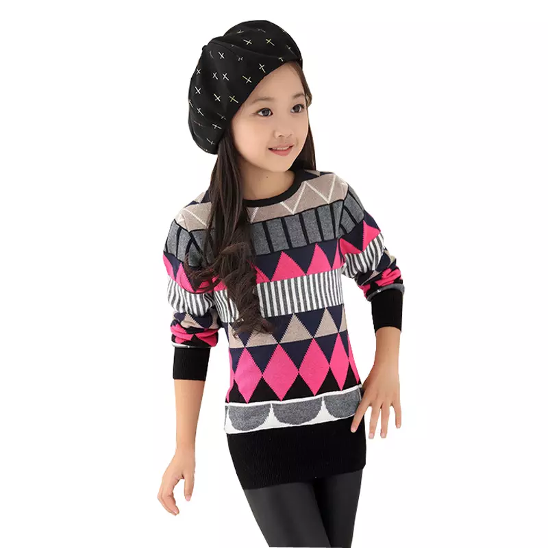 여자를위한 스웨터 (111 장) : 최대 9 살 소녀와 청소년을위한 어린이 모직 모델 라글란, 학교에 대한 목에서 유행 13526_73