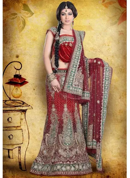Indijska obleka (79 fotografij): Nacionalna obleka za dekleta in ženske v starodavni Indiji in moderni, kostum v indijskem slogu 1355_22