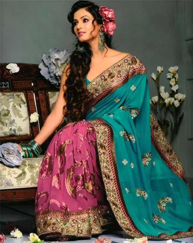 Bộ đồ Ấn Độ (79 hình ảnh): Trang phục quốc gia cho các cô gái và phụ nữ Ấn Độ cổ đại và hiện đại, trang phục theo phong cách Ấn Độ 1355_28
