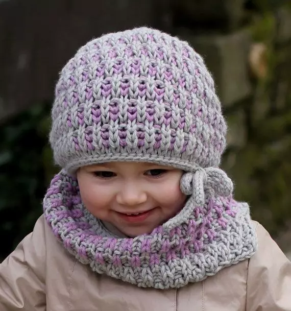 Stel Children's serp en hoed (35 foto's): wanten en handskoene vir kinders, Winter stel 13576_2