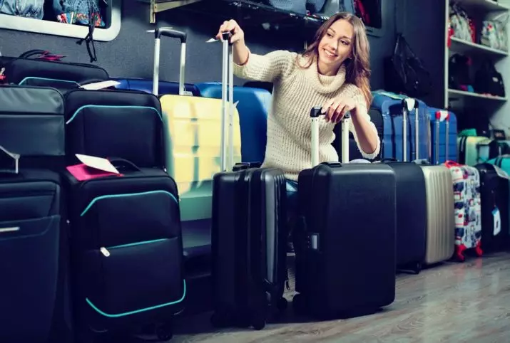 Suitcases kanggo bagasi tangan: Ukuran ing pesawat, suvag cilik cilik 55x40x20 ing rodha lan liya-liyane, rating model cahya sing paling apik 13627_13