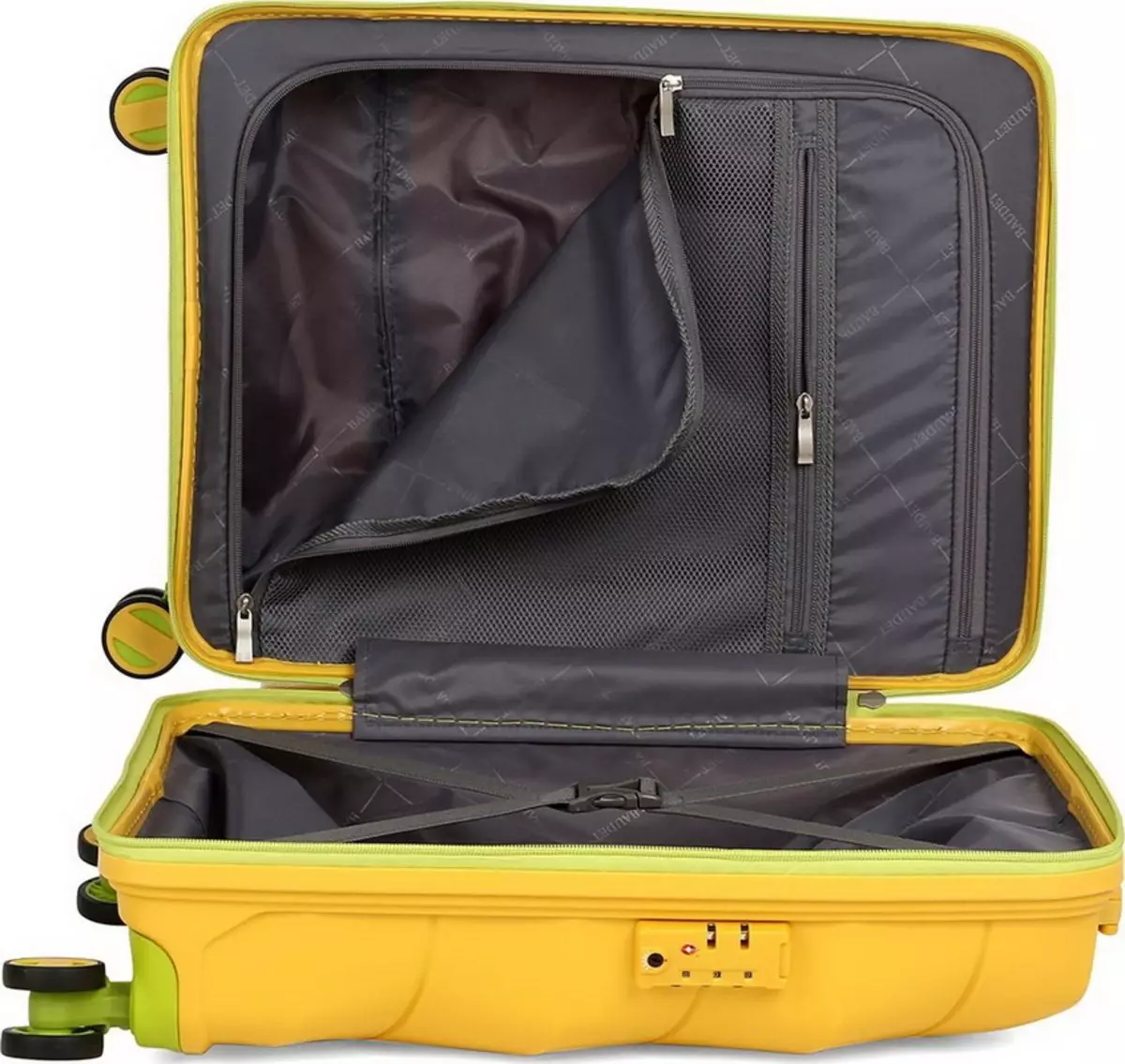Кул багажлары өчен чемоданнар: тәгәрмәчләр һәм башкалар, иң яхшы җиңел модельләр рейматында аларның зурлыгы. 13627_33